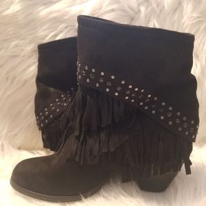 Not Rated Black Fringe Heeled Booties